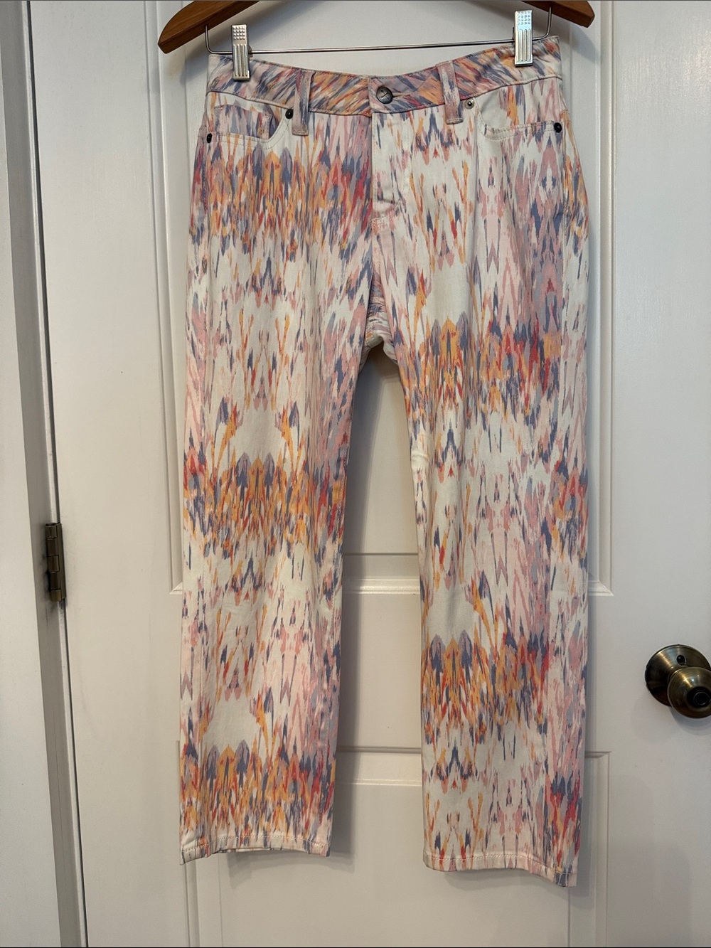 CHRISTOPHER BLUE CHLOE MID RISE SKINNY CROP SIZE 2 WHITE MULTICOLOR DENIM